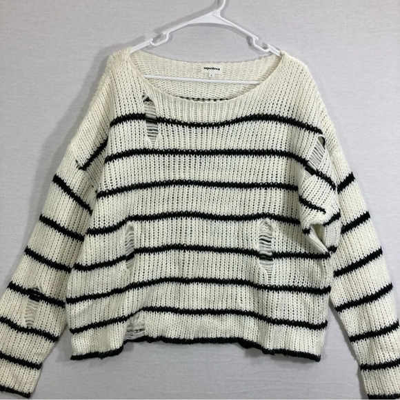 Superdown Black White Distressed Striped Sweater size Large - Picture 1 of 9